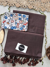 Brown  Handloom Cotton Saree With  Kalmkari Print Blouse